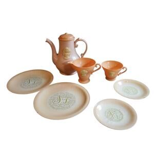 Vintage 1959 Ideal Toy Shirley Temple Tea Set Lot Pink Raised Cameo